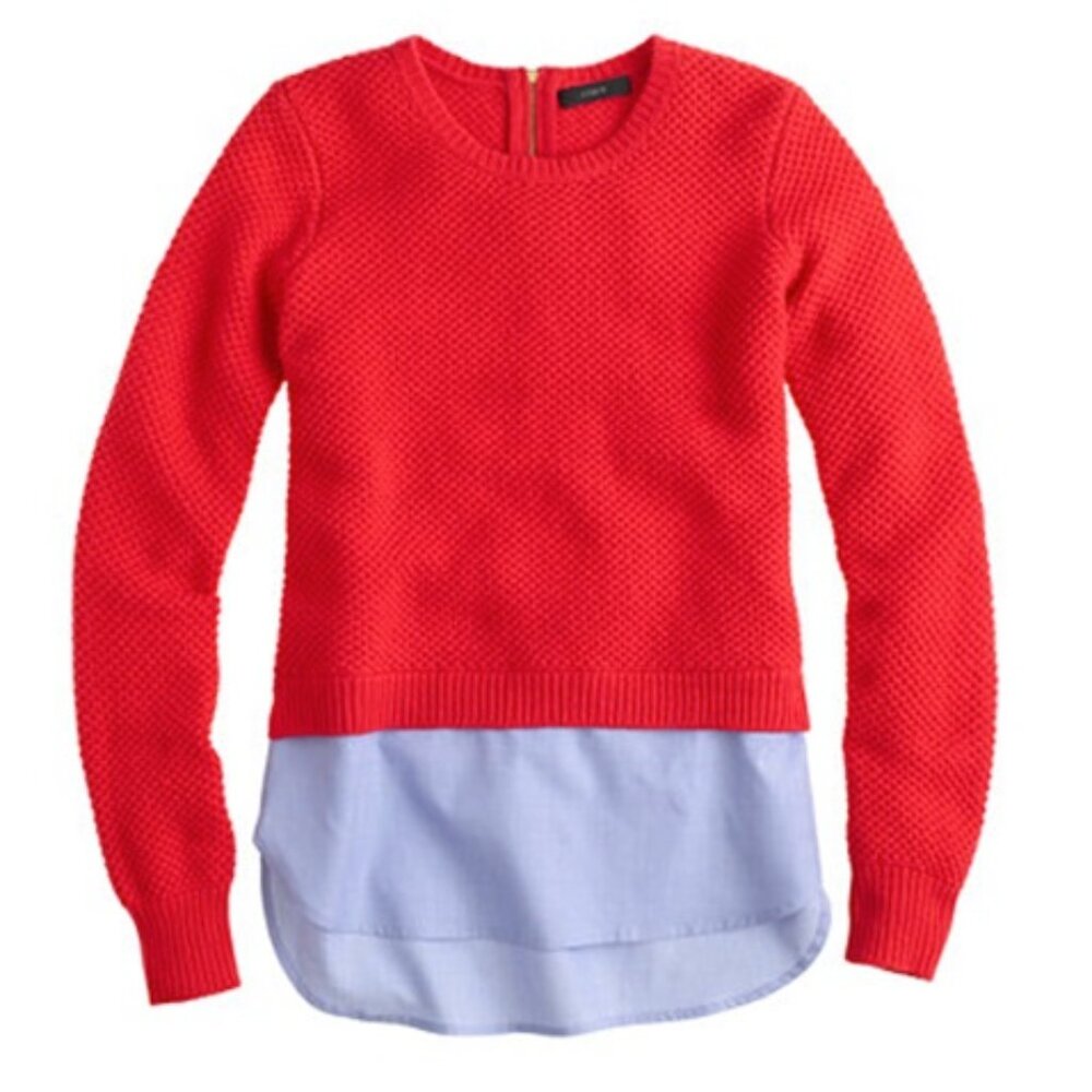 J. Crew Red 100% Wool Shirttail Layered Knit Autumn Winter Sweater Size S